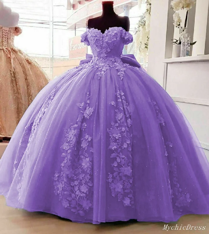 Comfortable Outfit For Women 2025 Princess Floral Quinceanera Dresses Purple Off Shoulder Sweet 16 Dress