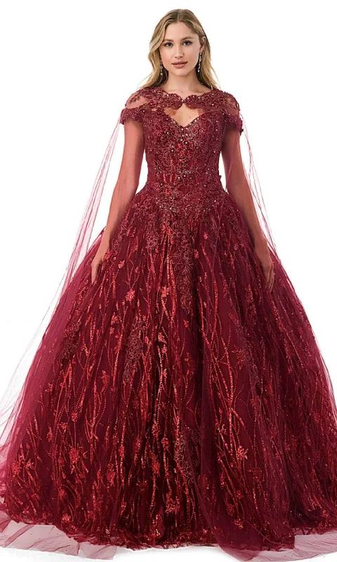 Women's Evening Wear Attire Trevi Collection L2804C - Off Shoulder Beaded Ballgown With Cape