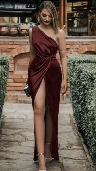 Women's Holiday Attire Burgundy Wedding Guest Party Gown Prom Gown     S702