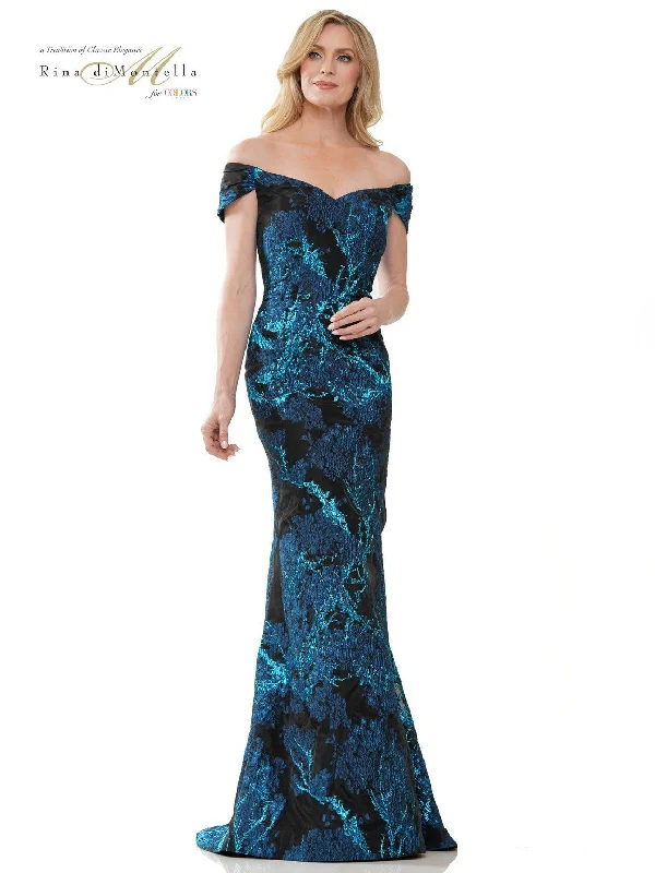 Women's Elegant Clothes Rina di Montella RD2952 Long Off Shoulder Mermaid Formal Gown