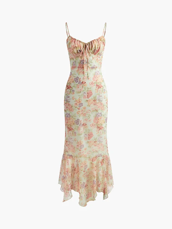 Women's Clothing For Travel Chiffon Ruffle Cami Floral Dress