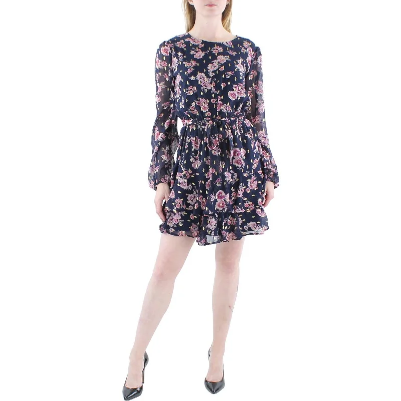 Women's Tops And Clothing City Studio Womens Juniors Chiffon Floral Fit & Flare Dress