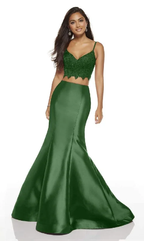 Women's High-Fashion Outfit Alyce Paris - 60633 Two-Piece Lace Croptop Silk Mikado Mermaid Gown