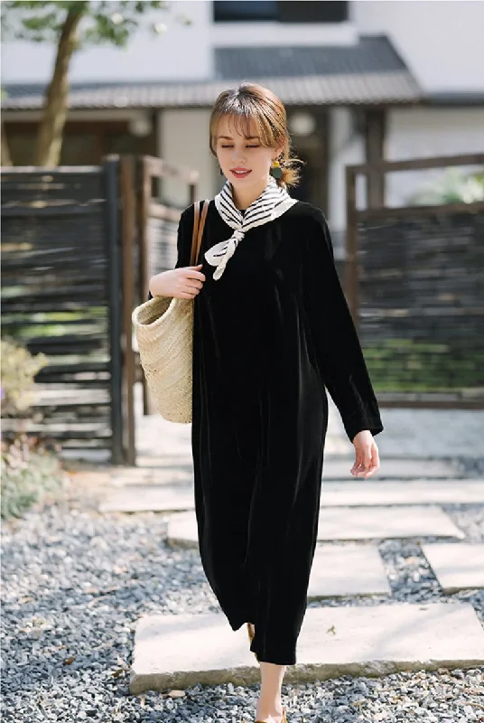 Women's Elegant Apparel Evening Dress Velvet Dress Round Neck Long Sleeves Casual Dress Plus size Formal Dresses Wedding Guest Dress