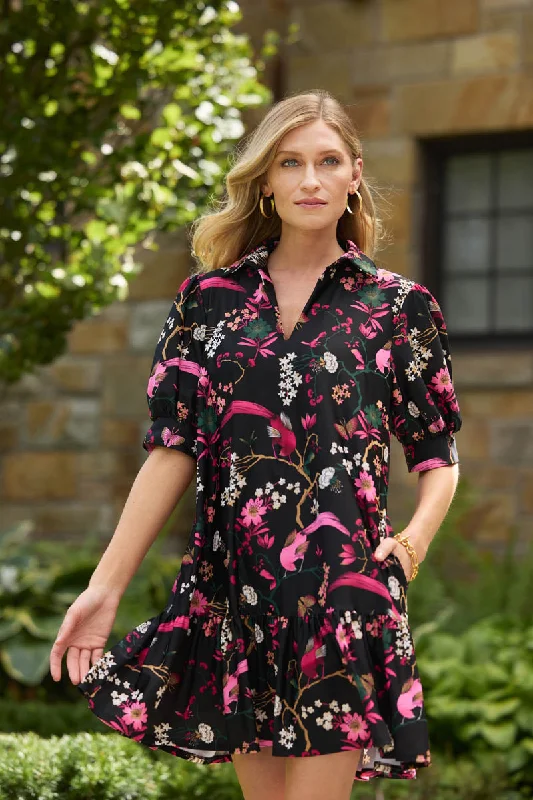 Women's Trendy Outfit Tierney Dress - Floral Menagerie Black Pink