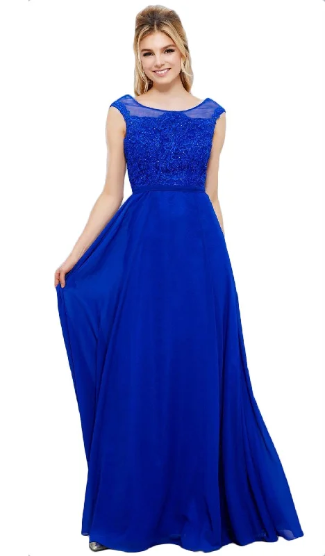 Women's Elegant Formal Outfit Nox Anabel - 8314 Elegant Lace Bodice Scoop Back Chiffon A-Line Evening Gown