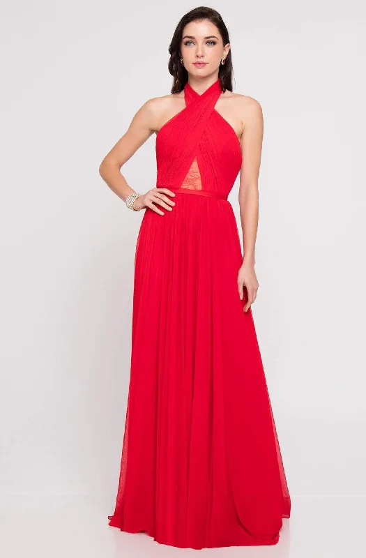 Women's Chic Outfit Terani Couture - 1813B5193 Crisscross High Halter Illusion Cutout Gown