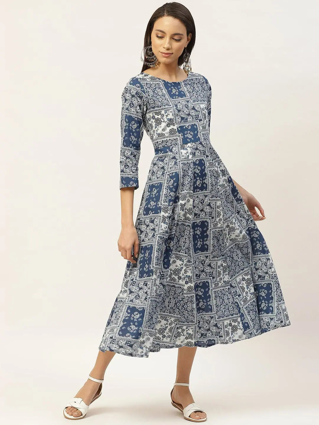 Luxury Women's Clothing Navy Floral Anarkali Dress