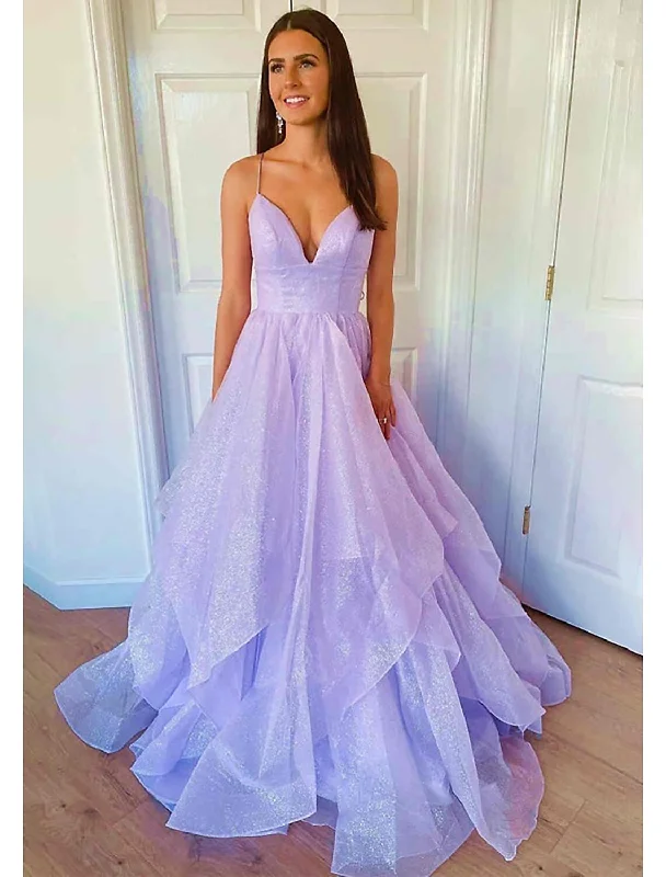 Sustainable Women's Apparel Ball Gown Prom Dresses Glittering Dress Wedding Party Court Train Sleeveless Spaghetti Strap Tulle Backless with Sequin Ruffles