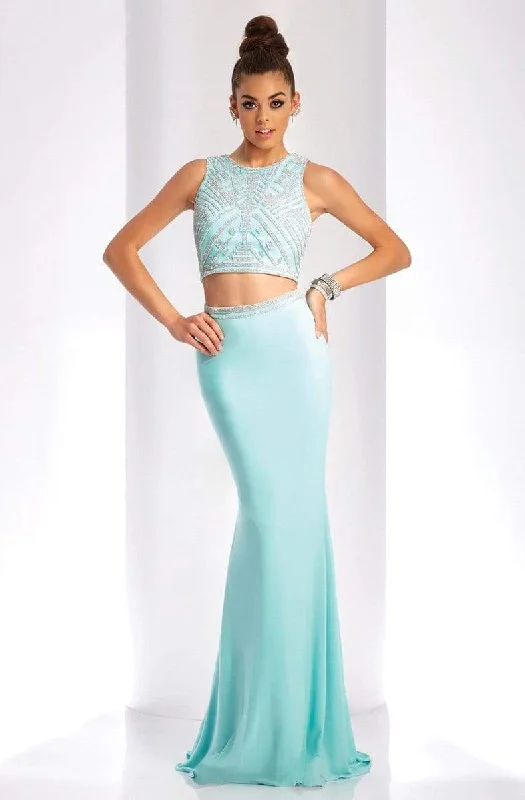 Women's Clothing For Special Occasions Clarisse - 3438 Two-Piece Crystal Embellished Crop Top Long Sheath Gown - 1 pc Seafoam In Size 2 Available