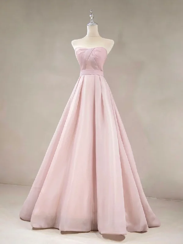 Sustainable Fashion Clothing For Women SIMPLE PINK LONG PROM DRESS, PINK FORMAL WEDDING PARTY DRESS     S1348