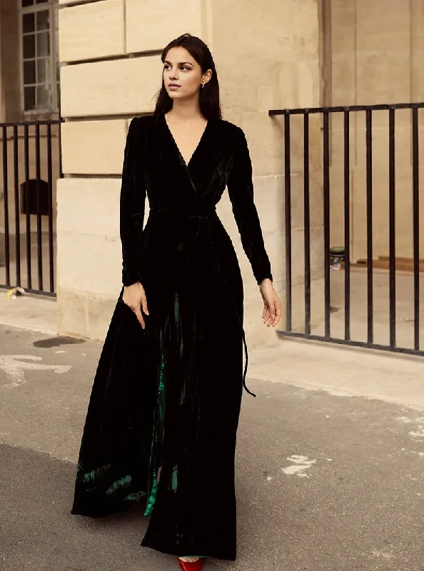 Classic Women's Apparel Evening Dress Velvet Dress Wrap Dress Deep V Neck Long Sleeves Formal Dresses Wedding Guest Dress