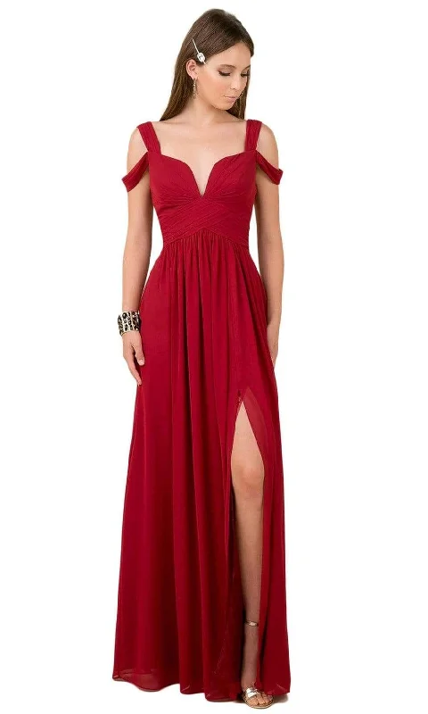 Timeless Women's Clothing Nox Anabel - Y277 Cold Shoulder V Neckline A-Line High Slit Gown