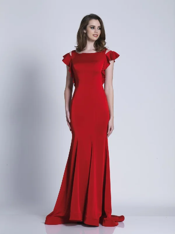 Affordable Luxury Women's Apparel Dave & Johnny Cutout Ruffled Sleeves Evening Gown A5908