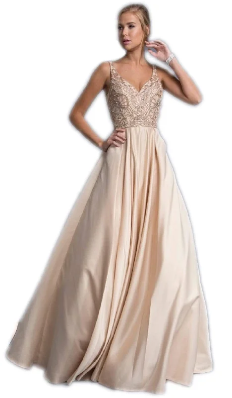 Women's Stylish Professional Apparel Trevi Collection - Sleeveless Embellished V-neck A-line Prom Gown