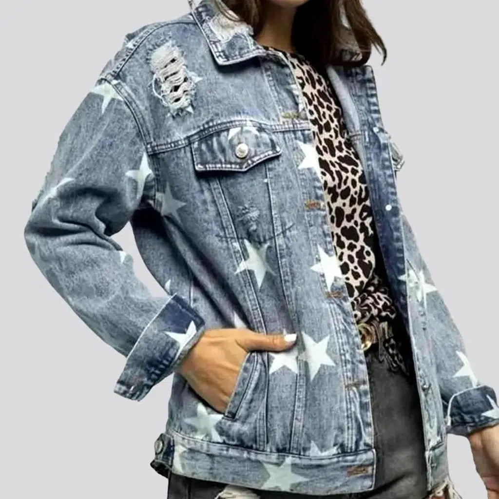 Women's Outerwear Clothing Distressed denim jacket
 for ladies