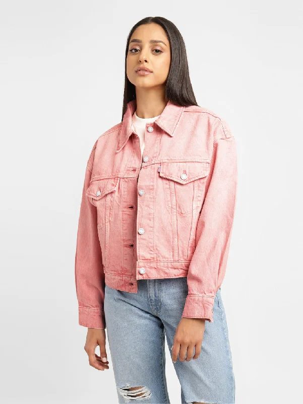 Women's Evening Wear Attire Levi's x Deepika Padukone Solid Peach Spread Collar Denim Jacket