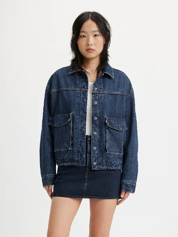 Women's Relaxed Outfit Women's Solid Spread Collar Denim Jacket