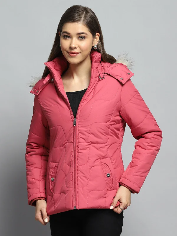 Stylish And Comfortable Clothing For Women Women Pink Self Design Detachable Hood Full Sleeve Jacket