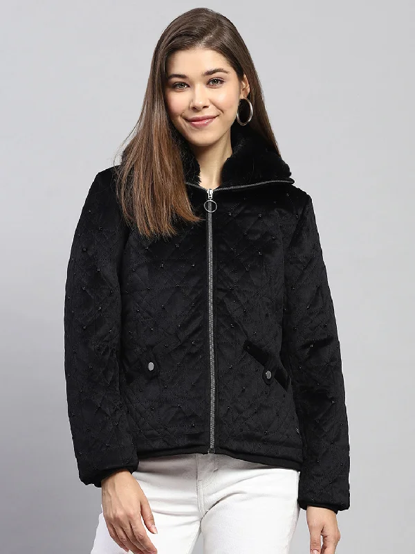 Women's Stylish Outdoor Outfit Women Black Embroidered Collar Full Sleeve Jacket