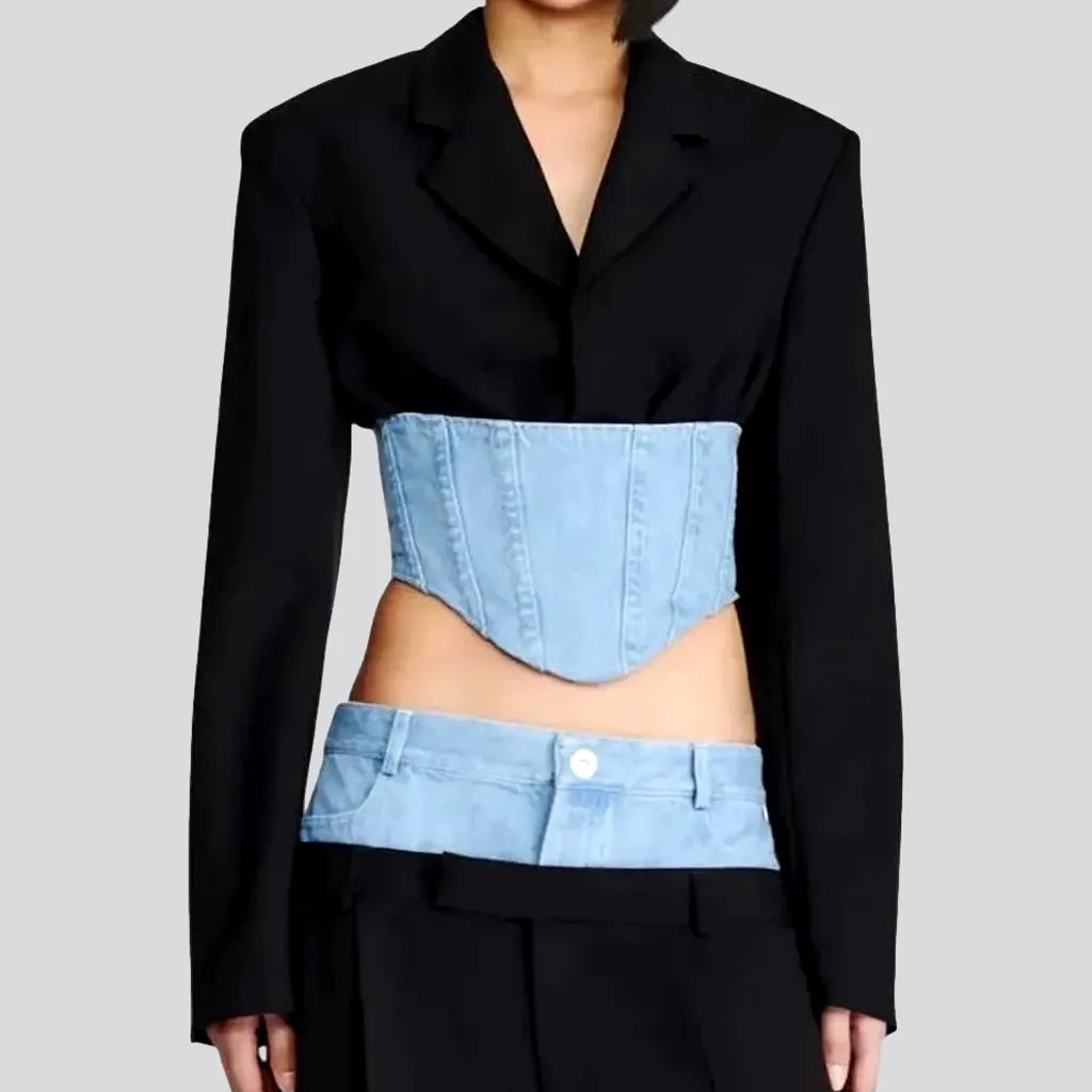 Women's Clothing For Holiday Travel Light pattern denim corset women's jeans blazer