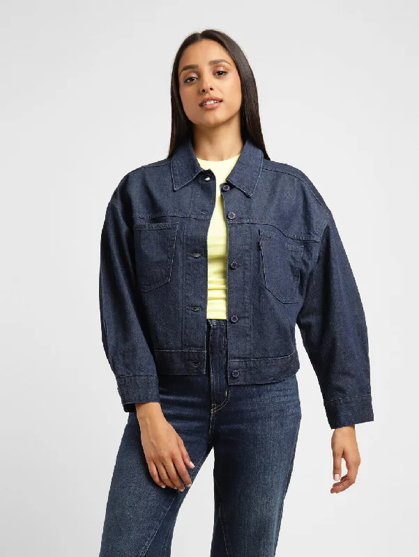 Women's Work Outfit For The Office Levi's x Deepika Padukone Solid Navy Shirt Collar Denim Jacket