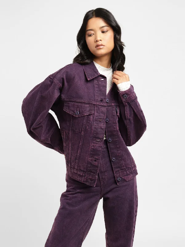 Women's Professional Attire Levi's x Deepika Padukone Solid Purple Shirt Collar Denim Jacket