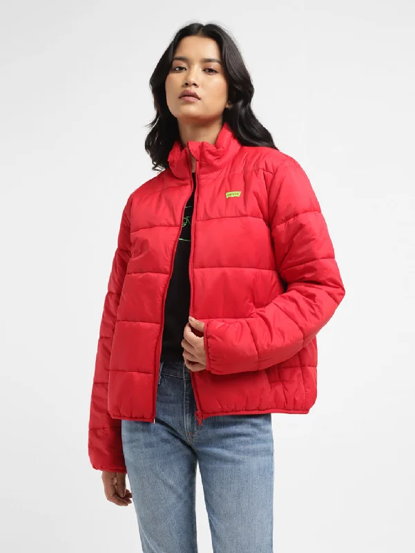 Casual Chic Clothing For Women Women's Solid Red High Neck Quilted Jacket