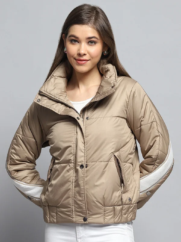 Women's Comfortable Apparel Women Beige Solid Collar Full Sleeve Jacket