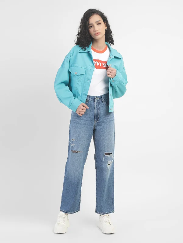 Women's Seasonal Attire Women's Solid Spread Collar Denim Jacket