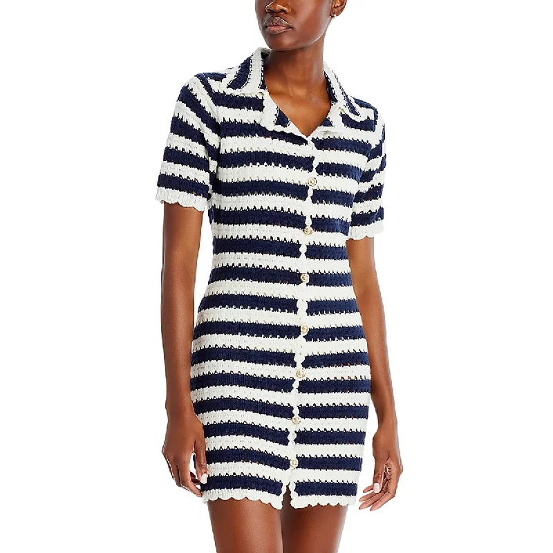 Women's Comfy Loungewear Outfit Fore Womens Crochet Collared Mini Dress