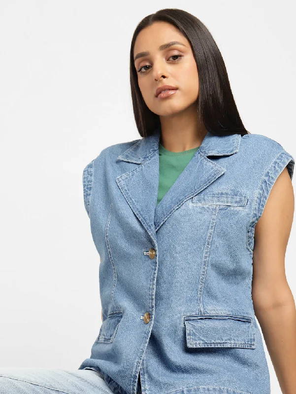 Women's Comfy Loungewear Outfit Levi's x Deepika Padukone Solid Notched Lapel Denim Jacket