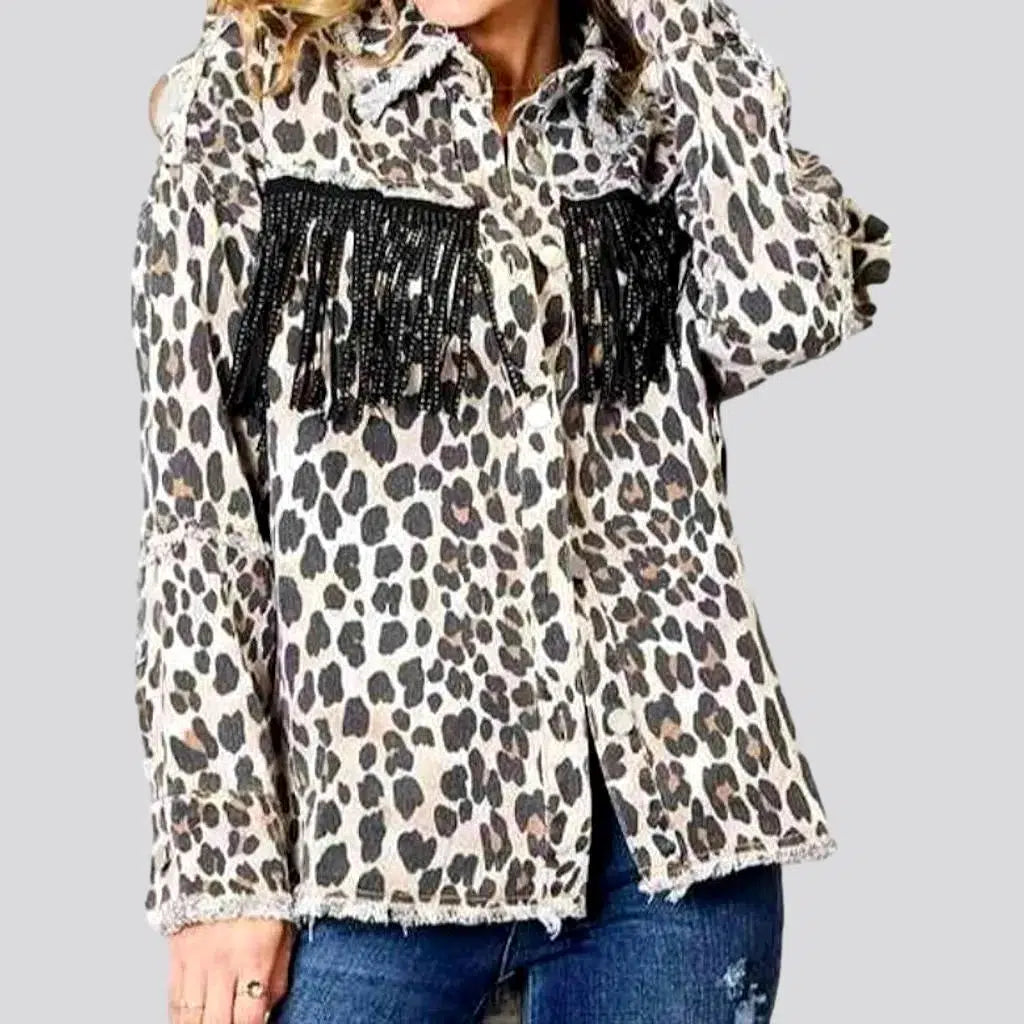 Women's Trendy Outfit Leopard-print denim jacket
 for women