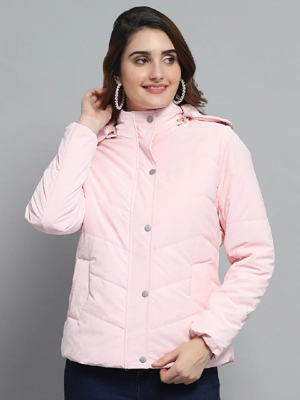 Women's Wedding Apparel Women Pink Printed Detachable Hood Full Sleeve Jacket