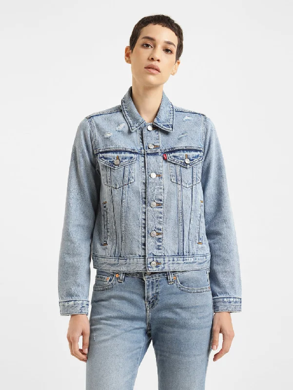 Timeless Women's Apparel Women's Solid Spread Collar Denim Jacket