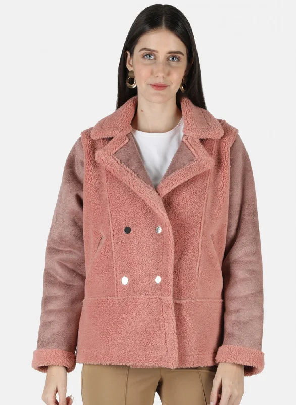 Women's Travel Attire Women Pink Solid Jacket