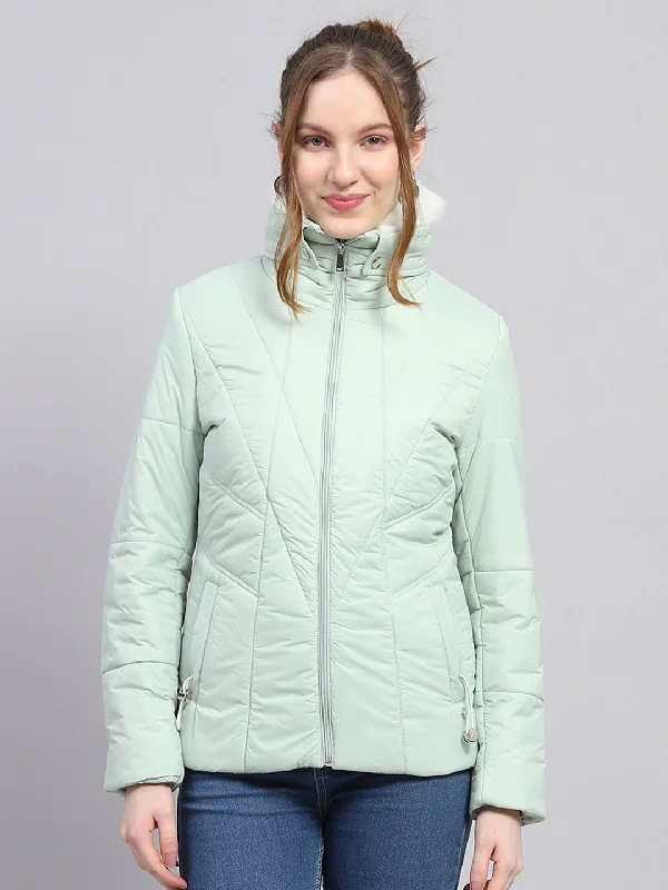 Plus-Size Women's Garments Women Green Solid Collar Full Sleeve Jacket