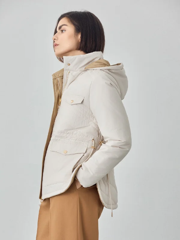 Women's Elegant Evening Outfit Reversible Padded Jacket With Removable Hood