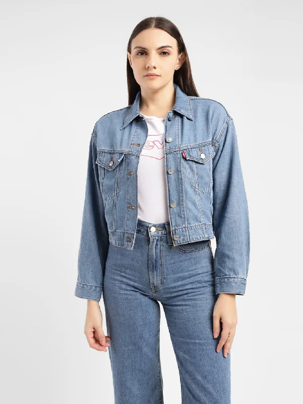 Women's Urban Clothing Women's Solid Indigo Spread Collar Trucker Jacket