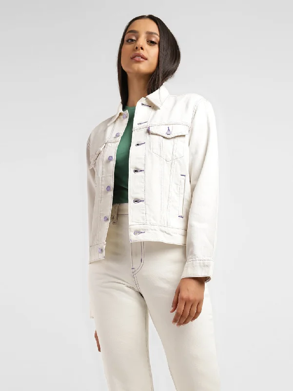 Women's Trendy Casual Outfit Levi's x Deepika Padukone Solid White Shirt Collar Denim Jacket